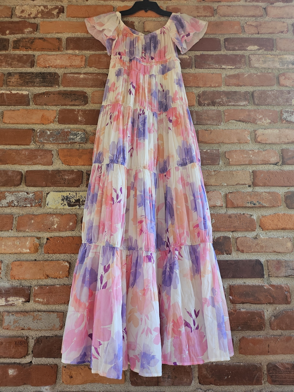 Australian Brand- Kivari Pink & Purple Floral Off-Shoulder Maxi Dress - Picture 3 of 5